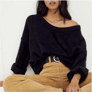 Free People Sweater Women’s Small Oversized Black Brookside Tunic Chunky Knit